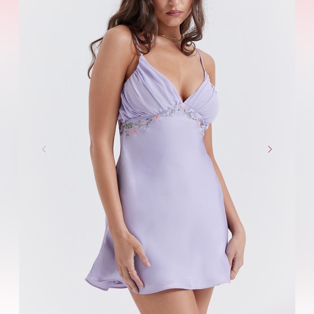 Lavender house of CB Embroidered Satin Dress